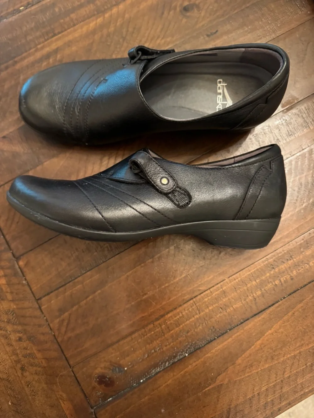 Dansko Franny Women’s Black Leather Slip On Wedge Sz 38 Comfort Arch Support